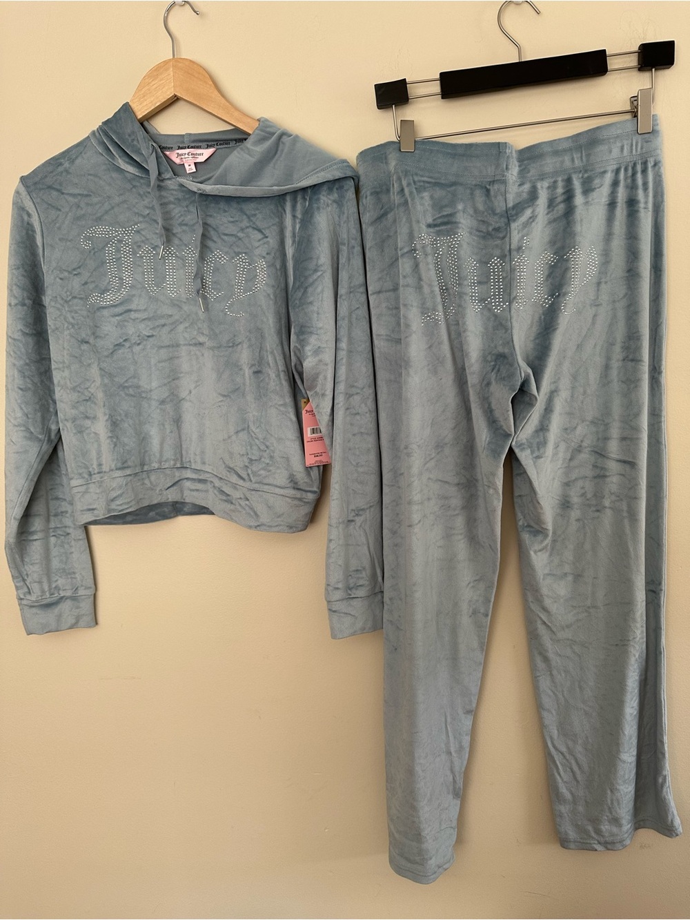 Juicy Couture Light Blue Velvet Hoodie & Drawstring Pants Set